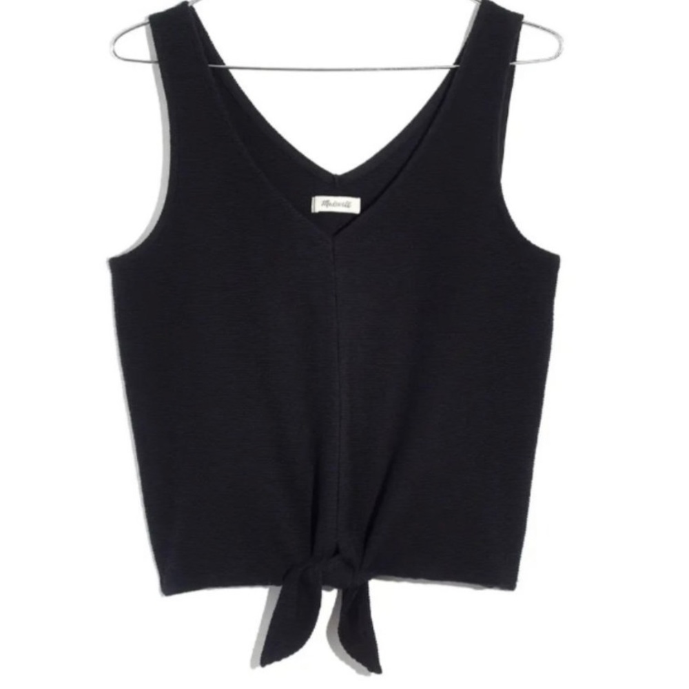 Madewell Texture & Thread Ribbed Knot Front Black Tank Crop Top